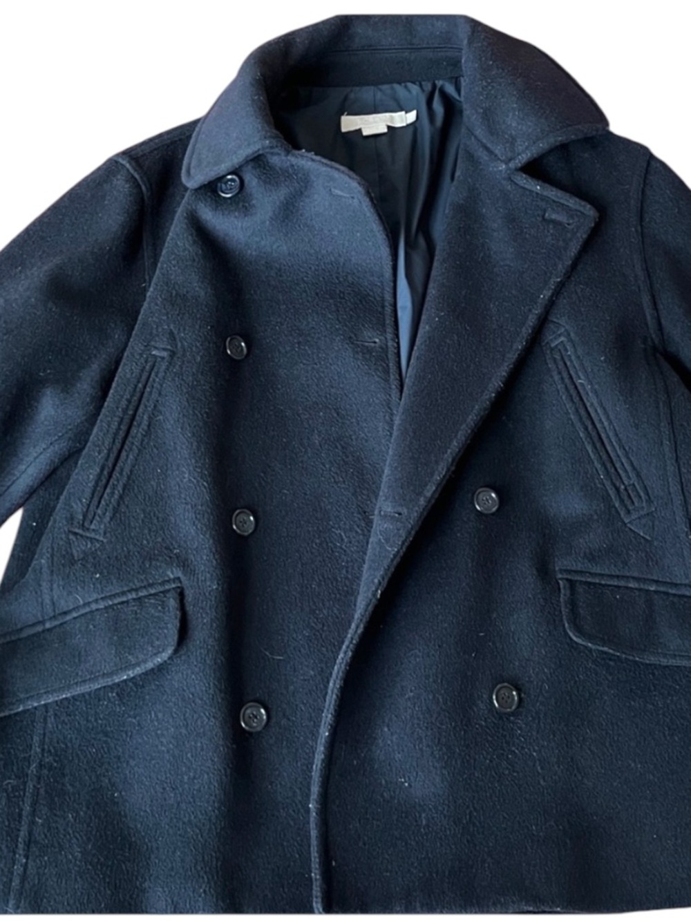 J Crew Wool Blend Pea Coat Sz Large Navy Blue Lined